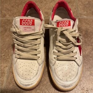 Golden Goose Ball Star White and Red Sneakers
